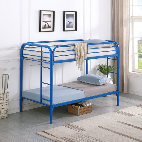 English Elm Celeste Blue Twin Over Twin Bunk Bed - Modern Metal Design With Rung Ladder For Kids' Rooms B062P340728