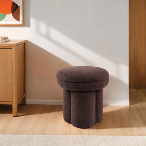 English Elm Contemporary Plush Pleated Round Ottoman Stool with Gold Trim Base, Velvet-Like Accent Seat for Living Room Brown 18 L x 18 W x 20 H B2741P388380