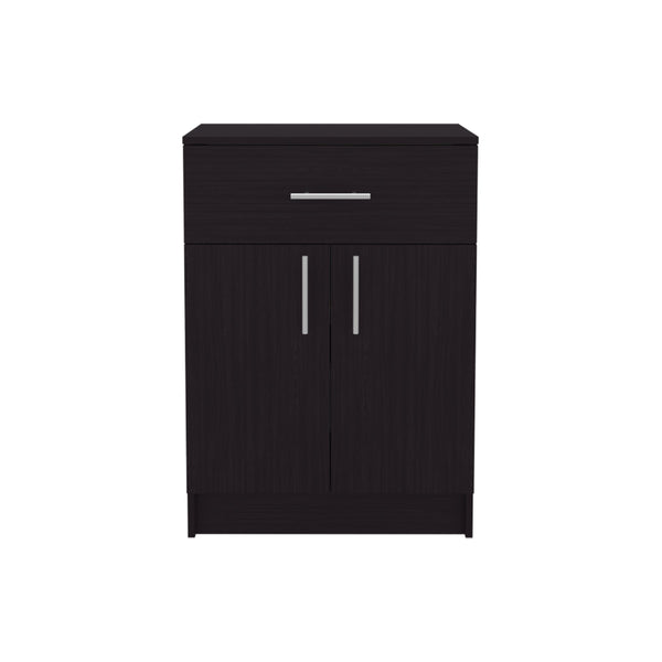 English Elm Mayorca Multistorage Pantry Cabinet Black Wengue with Drawer, Wide 23.6" Top, 2 Shelves, Foldable Lock B200P286970