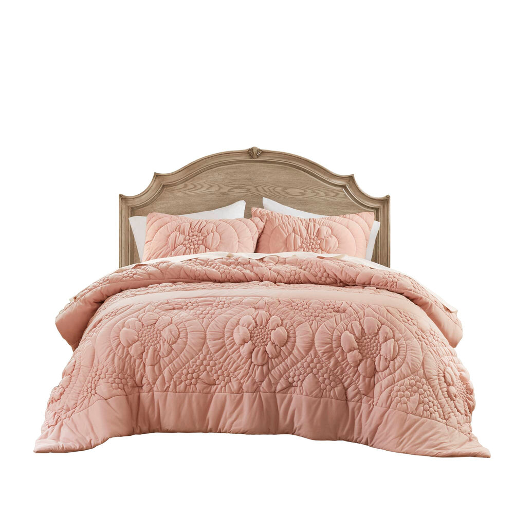 English Elm 3-Piece King Comforter Set In Soft Pink - Cozy, Durable & Machine Washable For Everyday Elegance B035P408219