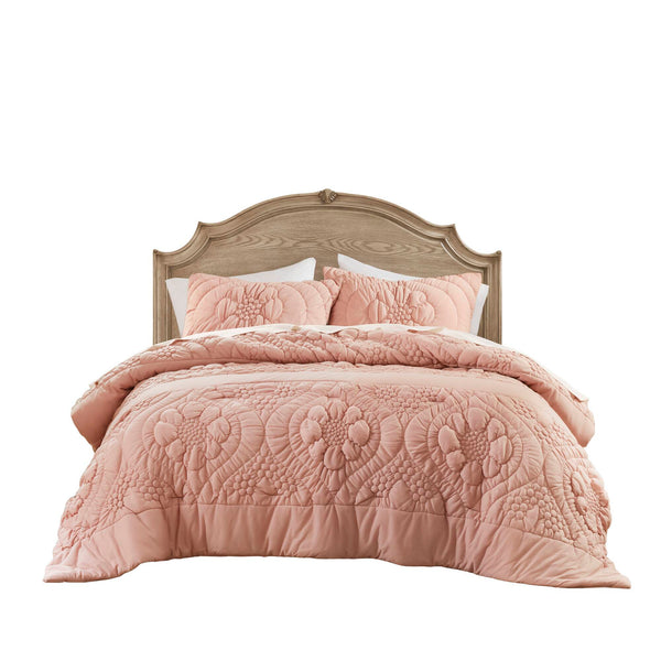English Elm 3-Piece Soft Pink Comforter Set For Full/Queen Beds - Cozy, Breathable, Easy Care & Stylish Design B035P408218