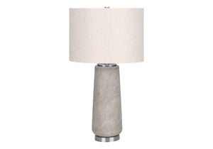 English Elm Lighting, Textured Ceramic 25" Table Lamp with Linen Drum Shade, Polished Silver Accents & 3-Way Switch Grey 17 L x 17 W x 22 H B2710P220128