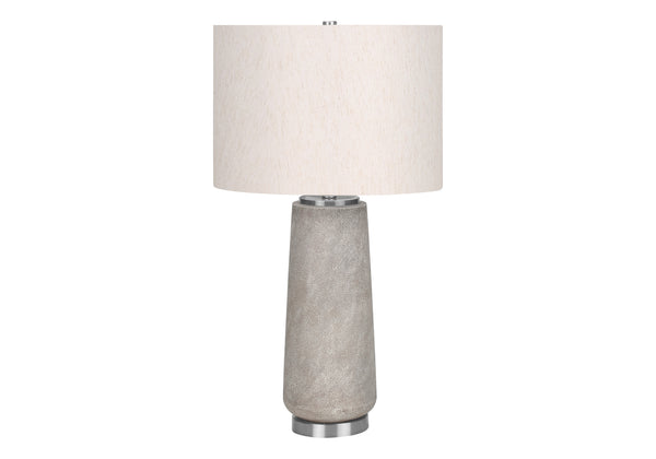 English Elm Lighting, Textured Ceramic 25" Table Lamp with Linen Drum Shade, Polished Silver Accents & 3-Way Switch Grey 17 L x 17 W x 22 H B2710P220128