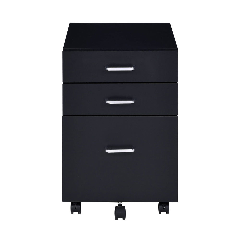 English Elm Black Black and Chrome 3-Drawer Rectangular File Cabinet with Casters, Modern Office Storage Solution B062P184517