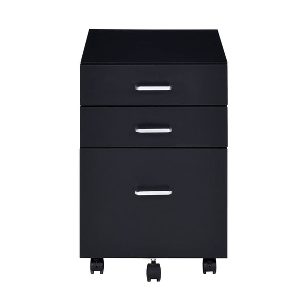 English Elm Black Black and Chrome 3-Drawer Rectangular File Cabinet with Casters, Modern Office Storage Solution B062P184517
