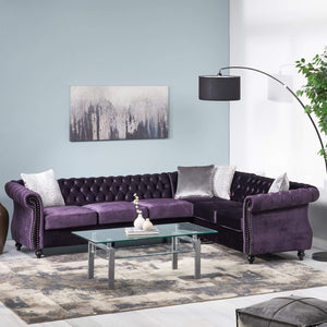 English Elm Mirod Velvet L-shaped Sectional Sofa Tufted Arms Rivet Accents Retro Living Room N760S0000038A