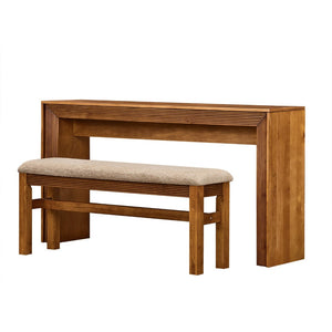 English Elm Fluted Counter Height Dining Set Narrow Bar Console with Upholstered Stool Retro Wood Brown W1202P330888