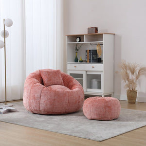 English Elm UNITED Cloud-Luxe Chenille Memory Foam Bean Bag Chair with Ottoman and Pillow for Ultimate Comfort Pink W1568P361686