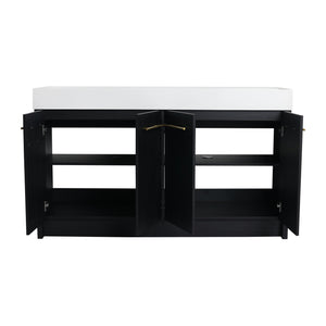 English Elm 60 Inch Freestanding Bathroom Vanity With Resin Double Sink & Soft-Close Doors For Modern Spaces W999S00181