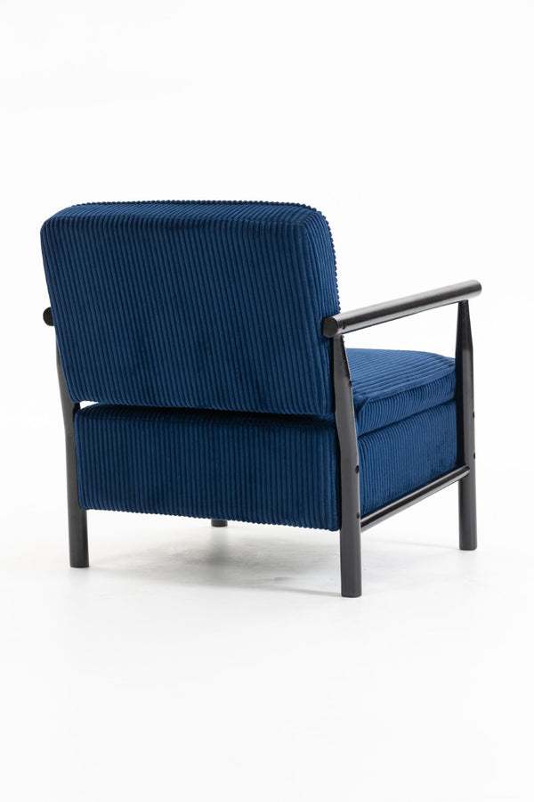 English Elm Storage Accent Chair Mid Century Wood Frame Upholstered Seat with Lumbar Cushion Antique Blue W2530P401447