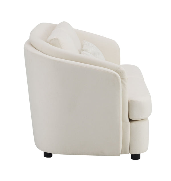 English Elm Mariko Beige Linen Loveseat with Pocket Coil Seat, KD Legs & 2 Toss Pillows for Cozy Style B2726P245021