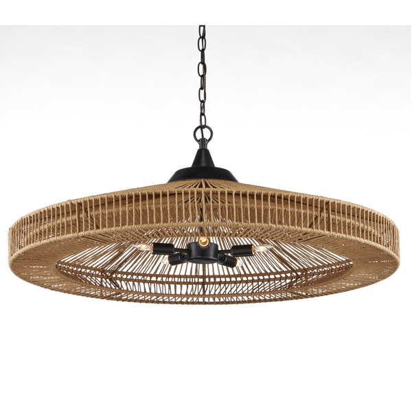 Maldives Chandelier - Handmade Wrought Iron Fixture with Rope Twine, Natural Style, 5 Bulb Design