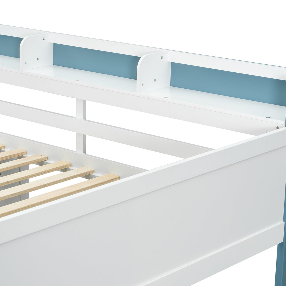 English Elm Full Size Wood Loft Bed With Desk, Storage Shelves & Clothes Rails - Modern Space-Saving Design N7090005007C