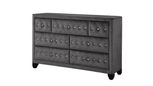 English Elm Encore Modern Style 5Pc Upholstered Queen Bedroom Set With Tufted Headboard In Chic Gray Finish B009S01727