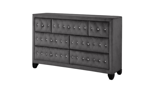 English Elm Encore Modern Style 5Pc Upholstered Queen Bedroom Set With Tufted Headboard In Chic Gray Finish B009S01727