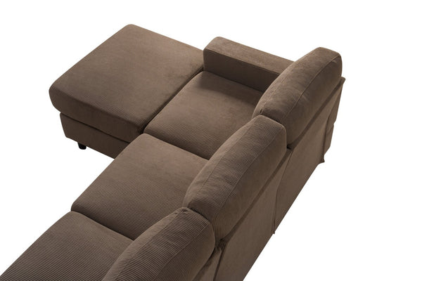 English Elm 98.8" Corduroy U-shaped Sectional with Modular Ottomans and Dense Foam for Family Rooms Brown W5515S00032