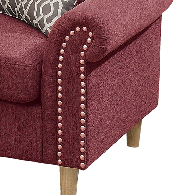 English Elm Reversible Tufted Velvet Sectional Sofa with Reversible Chaise, Nailhead Trim and Accent Pillows Red 34 L x 88 W x 23 H B089P389531