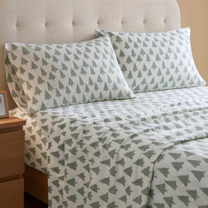 English Elm 4-piece Cal King Cotton Sheet Set with Artisan Ikat Tree Print for Bohemian Bedrooms B035P408383