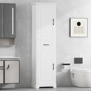 English Elm Tall Bathroom Storage Cabinet with Slim Profile, Adjustable Shelves, Anti-Tip Safety & Painted MDF Finish White N725P246463K