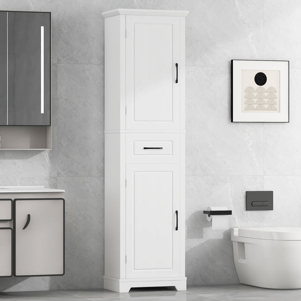 English Elm Tall Bathroom Storage Cabinet with Slim Profile, Adjustable Shelves, Anti-Tip Safety & Painted MDF Finish White N725P246463K