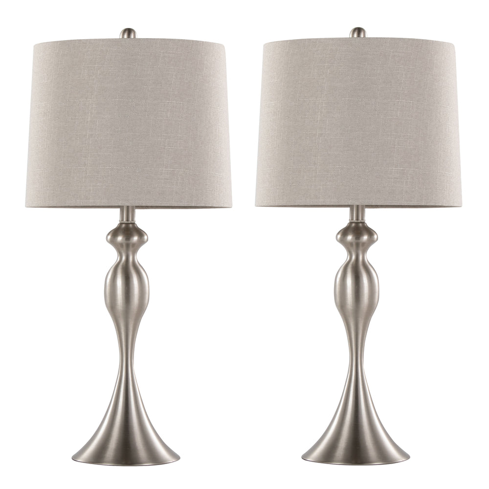 English Elm Ashland 27" Contemporary Metal Table Lamp Set of 2 – Brushed Nickel, Grey Linen Shade, Laser-Cut Trim B202P224085
