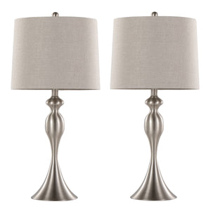 English Elm Ashland 27" Contemporary Metal Table Lamp Set of 2 – Brushed Nickel, Grey Linen Shade, Laser-Cut Trim B202P224085