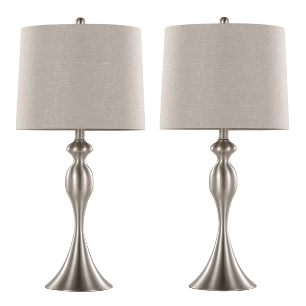 English Elm Ashland 27" Contemporary Metal Table Lamp Set of 2 – Brushed Nickel, Grey Linen Shade, Laser-Cut Trim B202P224085