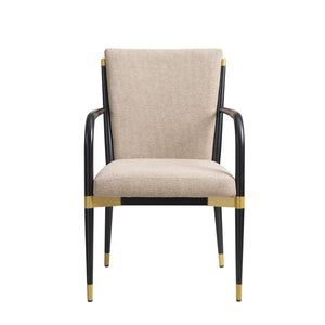 English Elm Modern Gold Accent Iron Frame Dining Arm Chairs Upholstered Set of Two for Elegant Spaces Black+Brown N771P345830H