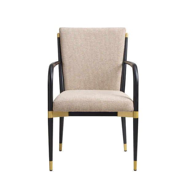 English Elm Modern Gold Accent Iron Frame Dining Arm Chairs Upholstered Set of Two for Elegant Spaces Black+Brown N771P345830H