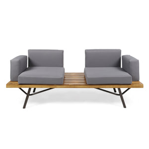 English Elm Christopher Knight Home® - Canoga Industrial Outdoor Loveseat with Coffee Table Set — Acacia & Iron Frame, Water-Resistant Cushions, Teak Finish 62255.00TFNH_62256.00TFNH