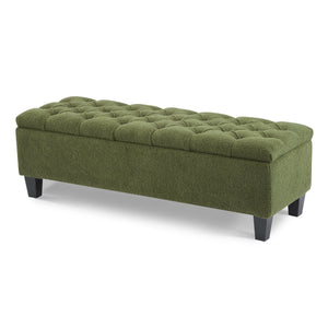 English Elm Christopher Knight Home® - Ottoman tufted storage bench with boucle cushion, diamond stitch elegance, soft-close lid, sturdy legs Green N779P294331G