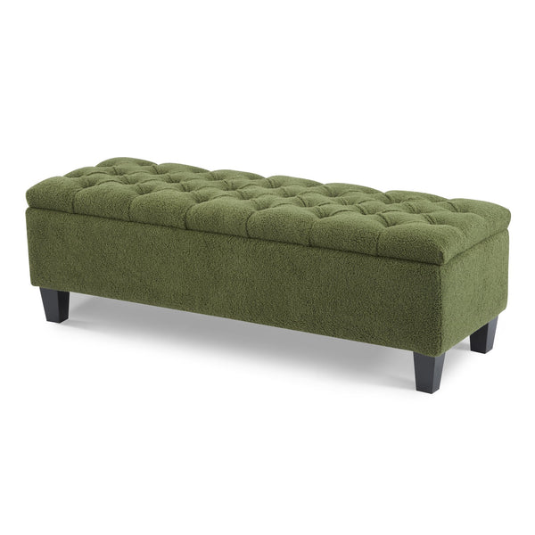 English Elm Christopher Knight Home® - Ottoman tufted storage bench with boucle cushion, diamond stitch elegance, soft-close lid, sturdy legs Green N779P294331G