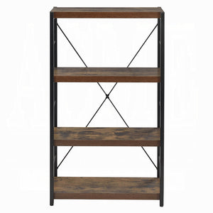 English Elm Industrial 1pc Bookshelf Black Metal Frame with Weathered Oak Shelves, 4-Tier X-Back Storage, 24"W x43"H B2741P335213