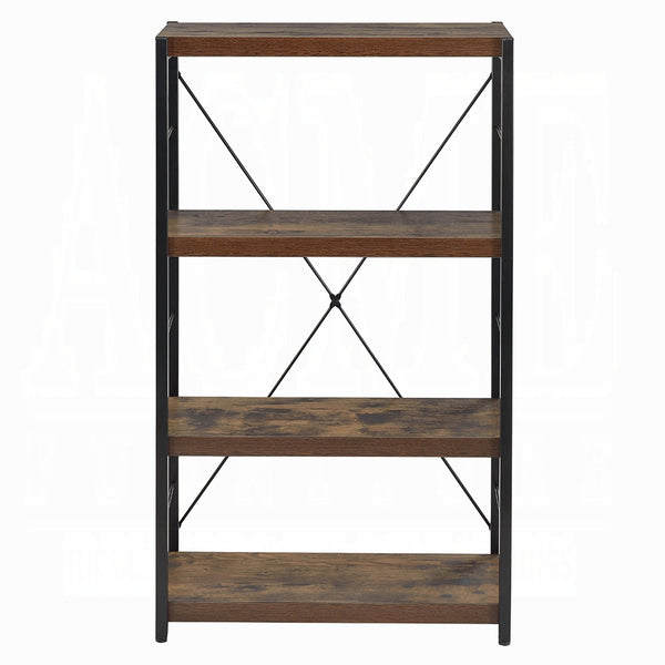 English Elm Industrial 1pc Bookshelf Black Metal Frame with Weathered Oak Shelves, 4-Tier X-Back Storage, 24"W x43"H B2741P335213
