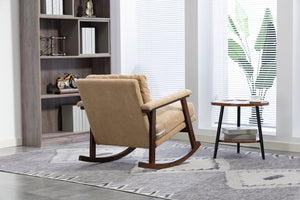 English Elm Mid Century Modern Rocking Chair Solid Wood Frame Upholstered Seat with Lumbar Cushion Khaki W2530P419012