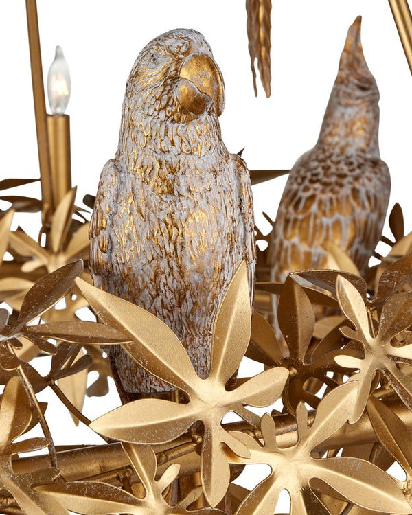 Currey & Company Aviary Gold Ring Chandelier - Elegant Botanical Design With Sculptural Birds And Adjustable Height Gold Wrought Iron ,Composite 9000-1321-currey-company