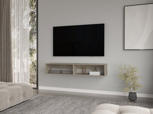 English Elm Floating Tv Stand Moore White Oak – Modern Wall-Mounted Media Console with Shelves, Cable Management, Durable Engineered Wood B092P225200