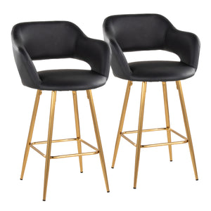 English Elm Margarite Contemporary 26" Fixed-Height Counter Stool with Gold Metal Frame and Faux Leather Seat Set of 2 Black B202S00352