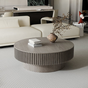 English Elm 39.37'' Round Lift Top Coffee Table Fluted Pedestal Wood Veneer Storage Living Room W1435P368903