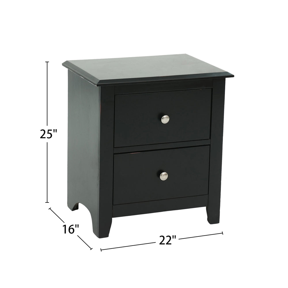 English Elm Nightstand Solid Pine Wood with 2 Drawers in Classic Black — Compact, Durable Storage for Bedroom SR014251
