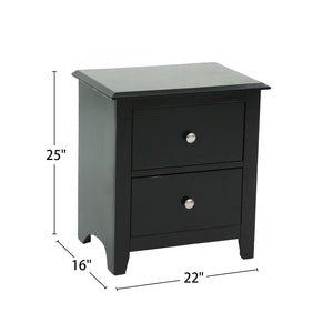 English Elm Nightstand Solid Pine Wood with 2 Drawers in Classic Black — Compact, Durable Storage for Bedroom SR014251