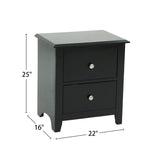 English Elm Nightstand With 2 Drawers Storage, Black