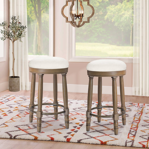 English Elm AGODY 26" Counter Height Swivel Bar Stools Set of 2 with Upholstered Seats and Sturdy Rubberwood Frame Light Oak W2170P208102