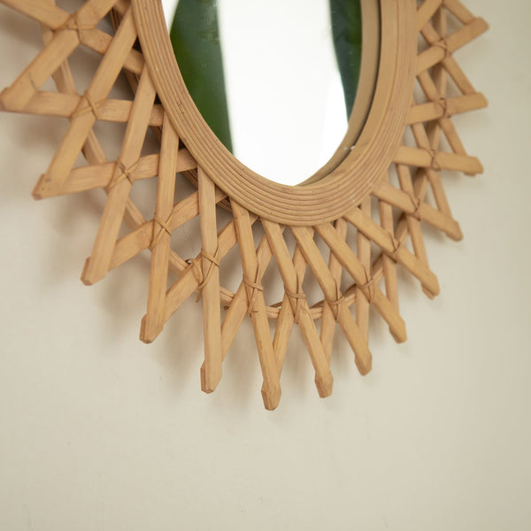 English Elm 24'' Solana Mirror - Handcrafted Bamboo & Hemp Wall Mirror with Radiant Sunburst Diamond Motif for Elegant Rooms Silver W2615P346486