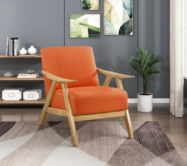English Elm Modern Velvet Accent Chair with Dark Walnut Angular Frame, Streamlined Mid-Century Comfort Design Natural,Orange 35.5 L x 25.5 W x 20 H B011P271957