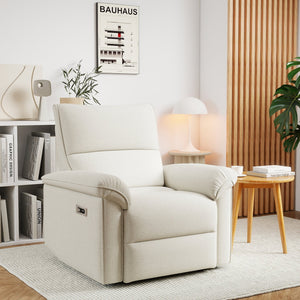 English Elm Wall Zero Wall Power Recliner Chair with Overstuffed Backrest, USB Type-C Charging Port, Space-Saving Electric Recliner for Small Rooms Beige+Grey W1028S00053