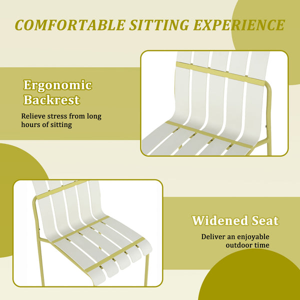 English Elm 4-Pack Modern Striped Color Block Chairs with Weatherproof PP Seats and Heavy-Duty Metal Legs for Indoor Outdoor Seating Cream White,Grain Yellow W3450P322877