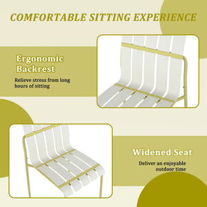 English Elm 4-Pack Modern Striped Color Block Chairs with 55" Long Table — Waterproof PP Seats, Rustproof Metal Frame Cream White,Grain Yellow,White W3450S00011