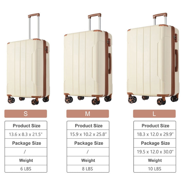English Elm Luggage Set 3 Piece Abs Hard Shell Expandable Suitcase with Tsa Lock Spinner Wheels Brown White N730P296765O