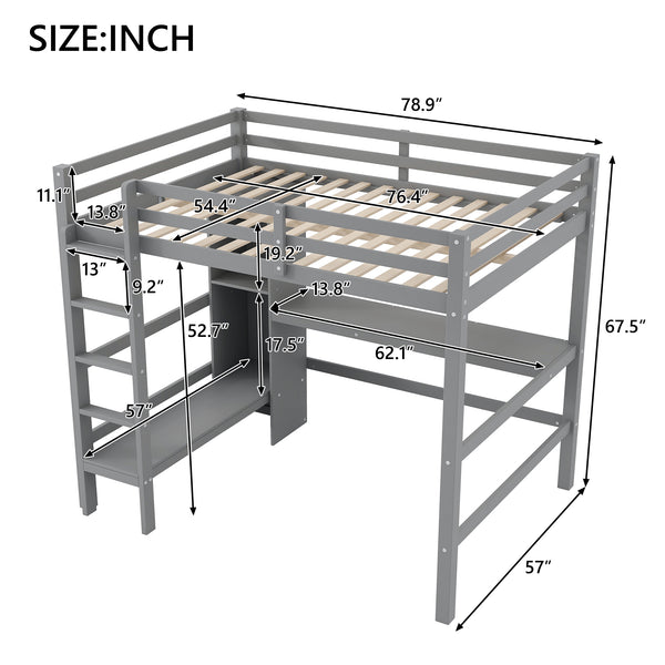 English Elm Full Size Loft Bed With Under-Bed Desk And Stylish Shelves For Space-Saving Bedroom Solutions N7090005004E